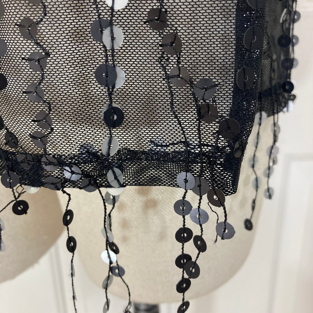 Vince Camuto Black sequin top, New mesh sequin fringe flutter sleeve top - Picture 5 of 8